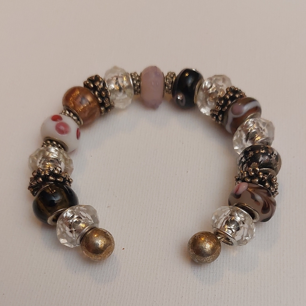 Assorted Bead Charms Beaded Cuff Bracelet